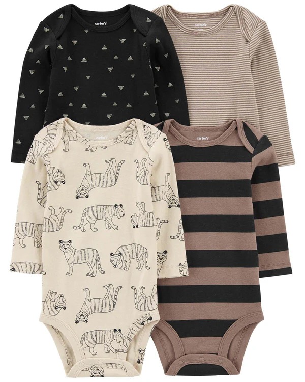 KIT 4 BODIES MANGA LONGA CARTER'S - TIGRE - MENINO