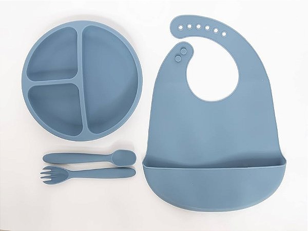 KIT DE ALIMENTAÇÃO DE SILICONE LILA & JACK - AZUL - MENINO