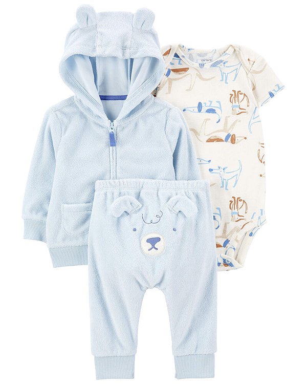 CONJUNTO ATOALHADO 3 PEÇAS CARTER'S - CACHORRINHO - MENINO