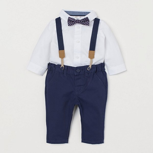 CONJUNTO SUSPENSÓRIO H&M - AZUL E BRANCO - MENINO
