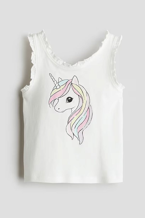 CAMISETA REGATA H&M - BRANCA UNICÓRNIO - MENINA