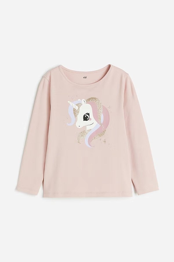 CAMISETA MANGA LONGA H&M - UNICÓRNIO ROSA - MENINA