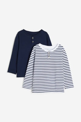 KIT 2 CAMISETAS MANGA LONGA H&M - AZUL E LISTRADA - MENINO