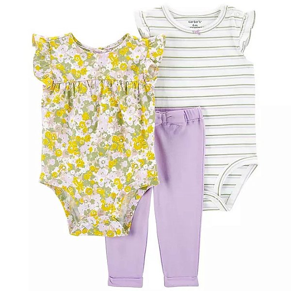 CONJUNTO 3 PEÇAS CARTER'S - FLORAL LILÁS - MENINA