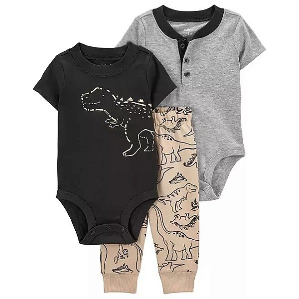 CONJUNTO CARTER'S 3 PEÇAS DINOSSAURO - GRAFITE - MENINO