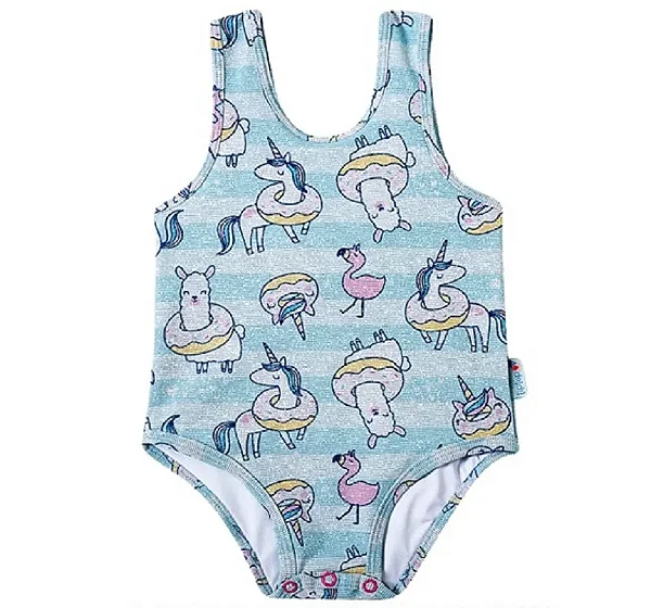 MAIO MODA PRAIA TIP TOP TODDLER - UNICÓRNIO AZUL - PROTEÇÃO UV50+ - MENINA