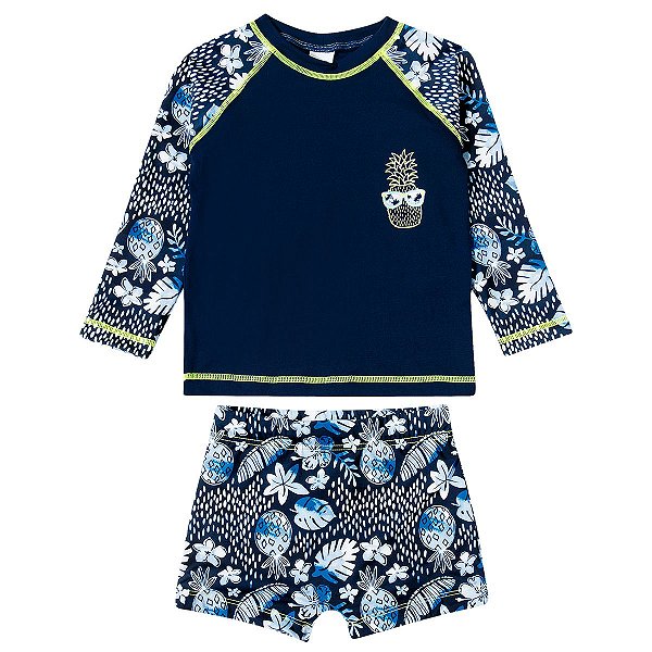 MODA PRAIA CONJUNTO 2 PEÇAS TIP TOP - ABACAXI SUPER COOL - PROTEÇÃO UV50+ - MENINO