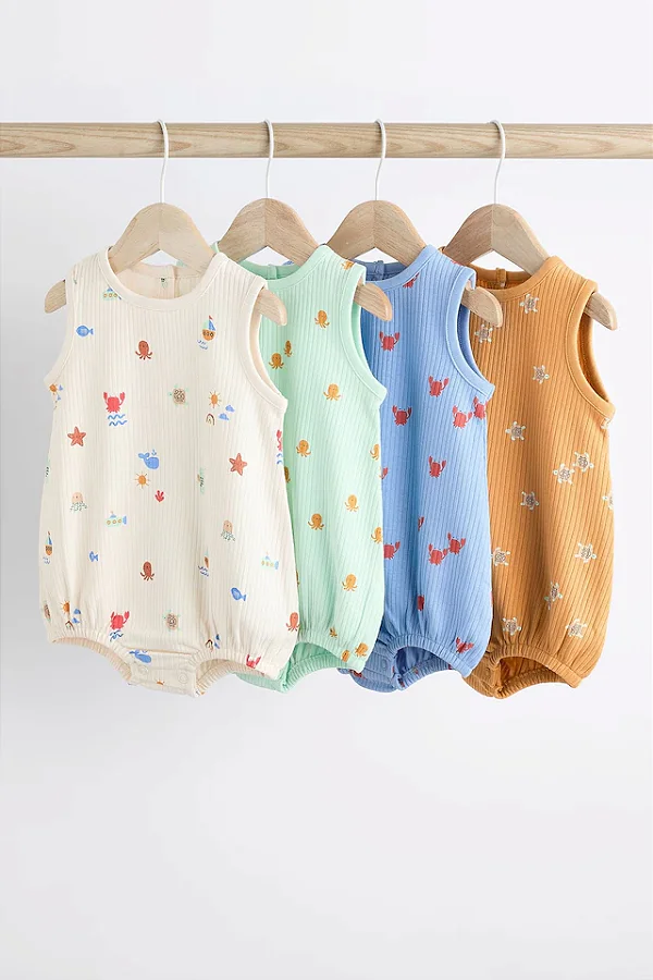 KIT 4 ROMPERS NEXT BABY - FUNDO DO MAR - MENINO