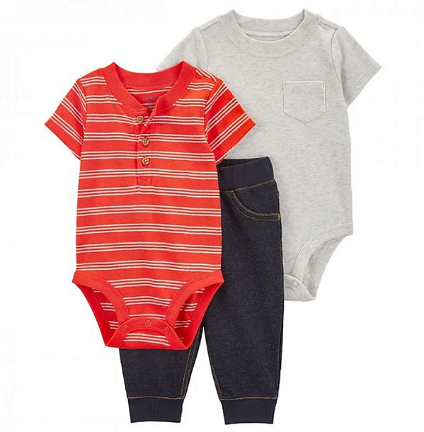 CONJUNTO 3 PEÇAS CARTER'S - CORAL LISTRADO - MENINO