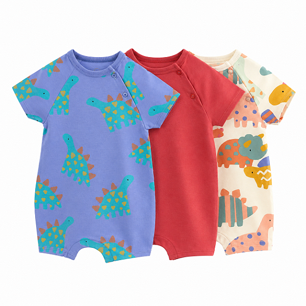 KIT 3 MACACÕES ROMPERS NEXT BABY - DINOSSAUROS - MENINO