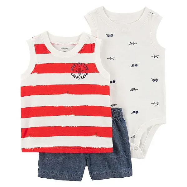CONJUNTO VERÃO 3 PEÇAS CARTER'S - RIDE THE TIDE  - MENINO