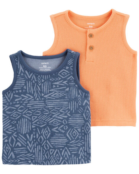 KIT CAMISETA REGATA CARTER'S - LARANJA E AZUL ÉTNICO - MENINO