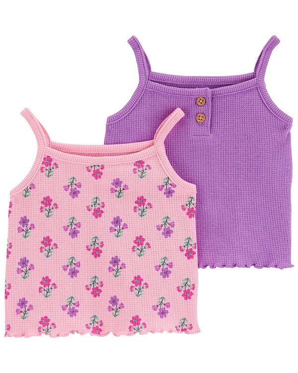 KIT 2 CAMISETAS REGATAS CARTER'S - ROSA FLORAL & ROXO - MENINA