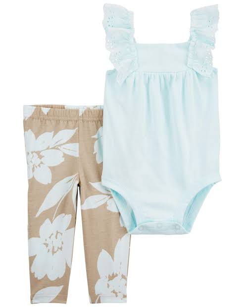 CONJUNTO 2 PEÇAS CARTER'S - AZUL CLARO FLORAL & BEGE - MENINA