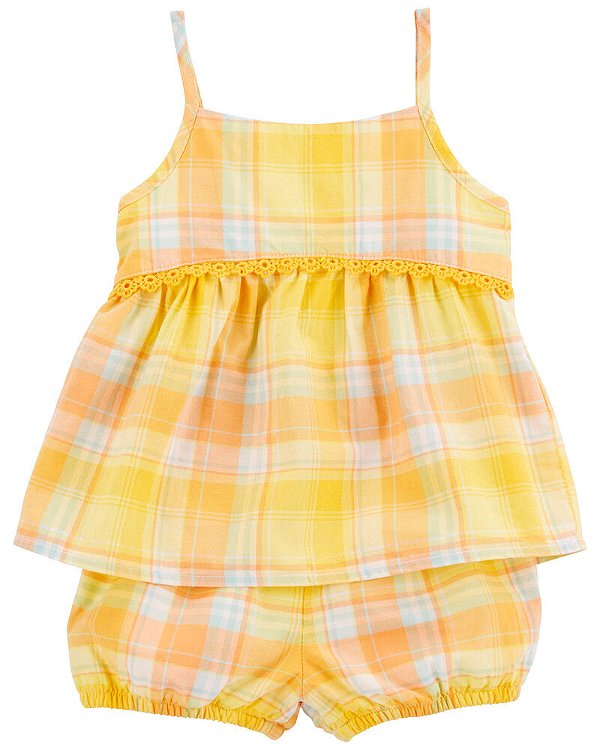 CONJUNTO VERÃO 2 PEÇAS OSHKOSH - XADREZ AMARELINHO - MENINA