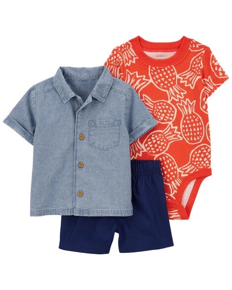 CONJUNTO VERÃO 3 PEÇAS CARTER'S - ABACAXI - MENINO