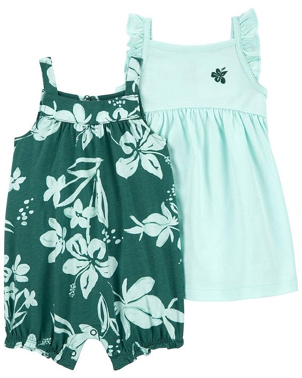 VESTIDO E ROMPER CARTER'S - FLORAL AZUL E VERDE - MENINA