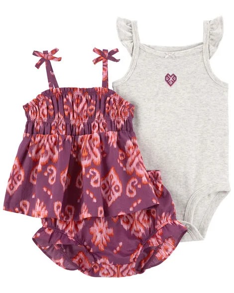 CONJUNTO VERÃO 3 PEÇAS CARTER'S - CORAÇÃO - MENINA