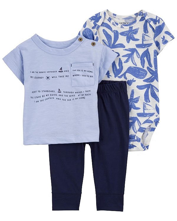 CONJUNTO 3 PEÇAS CARTER'S - PRAIA AZUL - MENINO