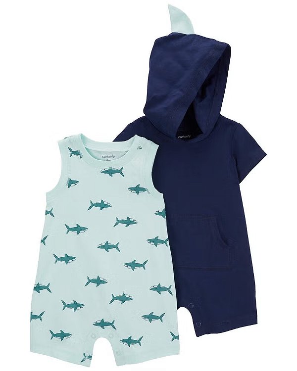 KIT 2 MACACÕES ROMPERS CARTER'S - TUBARÃO AZUL - MENINO
