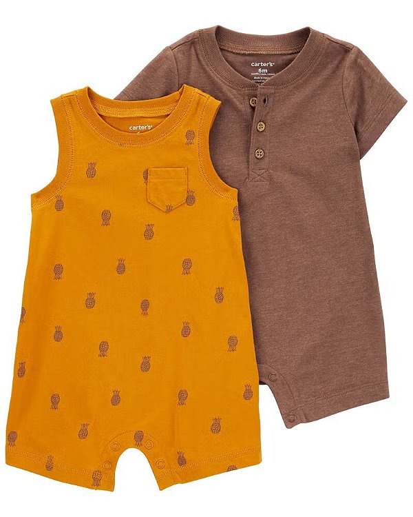 KIT 2 MACACÕES ROMPERS CARTER'S - ABACAXI MARROM - MENINO