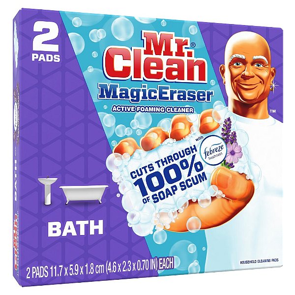MR. CLEAN MAGIC ERASER - ESPONJA MÁGICA PARA LIMPEZA DE BANHEIROS - FRAGRÂNCIA FEBREZE FRESHNESS (2 unidades por embalagem)