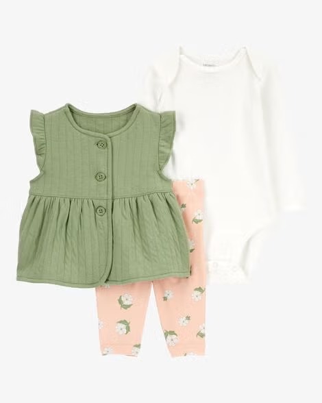 CONJUNTO COLETE 3 PEÇAS CARTER'S - FLORAL VERDE - MENINA