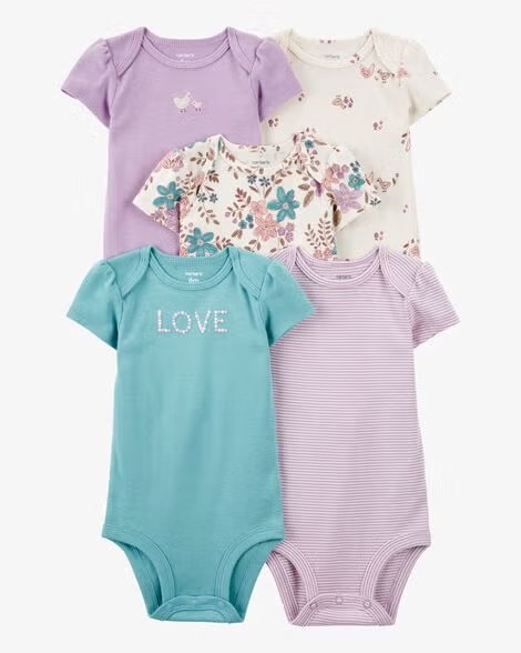 KIT 5 BODIES MANGA CURTA CARTER'S - LOVE FLORAL - MENINA