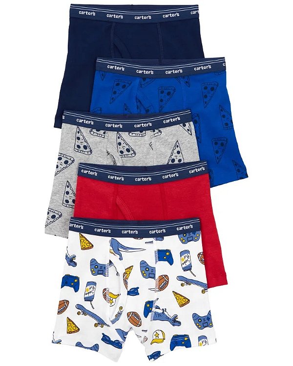 KIT 5 CUECAS BOXER CARTER'S - PIZZA - MENINO
