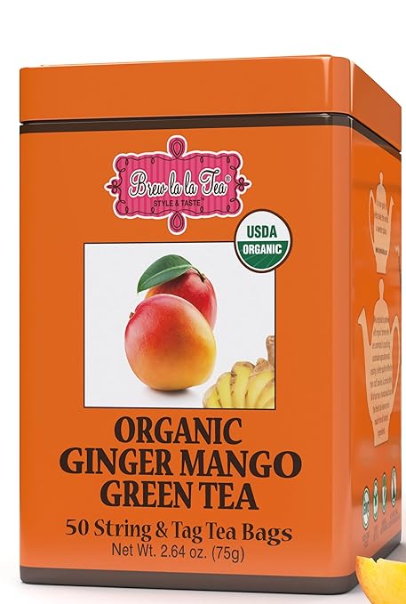 CAIXA DE CHÁ INGLÊS - ORGANIC GINGER MANGO GREEN TEA - 50 SACHÊS