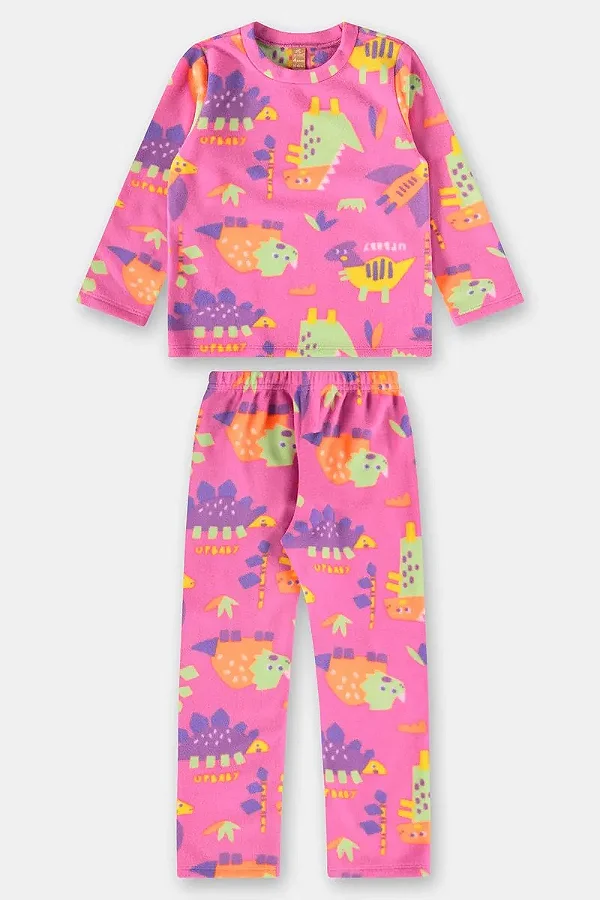 PIJAMA FLEECE UP BABY - DINO NEON - MENINA