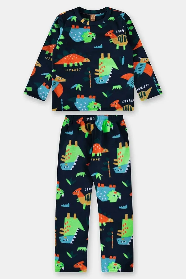 PIJAMA FLEECE UP BABY - DINO NEON - MENINO