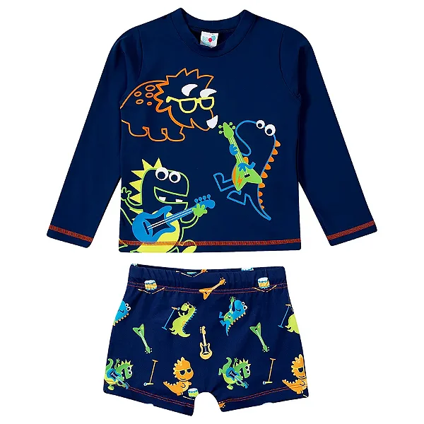 CONJUNTO 2 PEÇAS MODA PRAIA TIP TOP KIDS - DINO MUSIC - PROTEÇÃO UV50+ - MENINO
