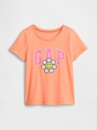 CAMISETA MANGA CURTA GAP - FLOR LARANJA NEON  - MENINA