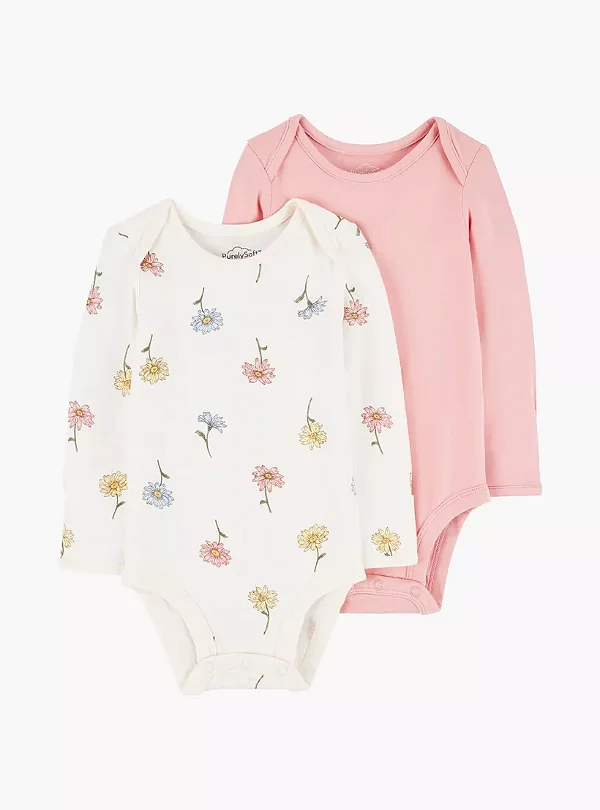 KIT 2 BODIES MANGA LONGA PURELY SOFT CARTER'S - FLORAL - MENINA
