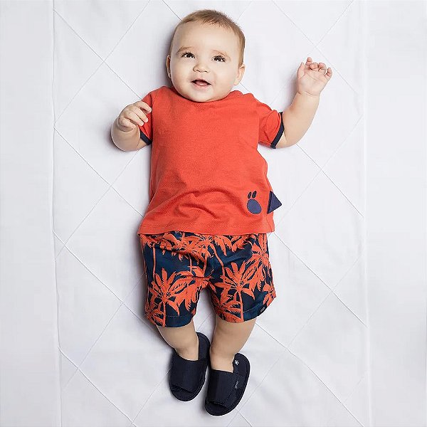 CONJUNTO VERÃO 2 PEÇAS GREEN - PALMEIRA LARANJA - MENINO