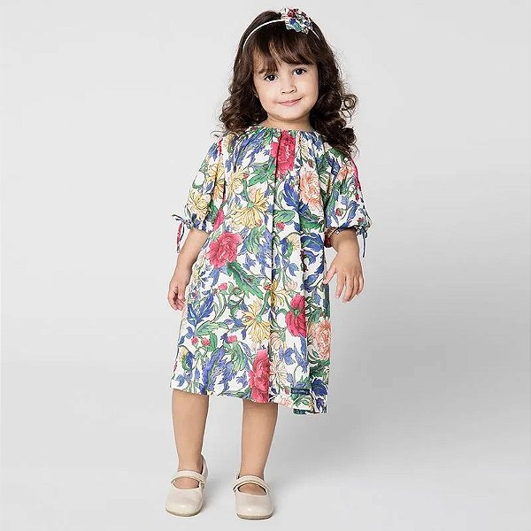 VESTIDO GREEN FLORAL TODDLER - JARDIM MULTICOLORIDO - MENINA