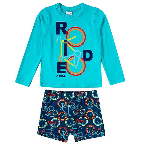 CONJUNTO 2 PEÇAS MODA PRAIA TIP TOP KIDS - BIKE - PROTEÇÃO UV50+ - MENINO