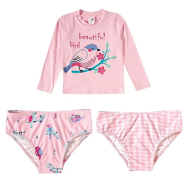 MODA PRAIA TIP TOP TODDLER - PASSARINHO- PROTEÇÃO UV50+ - MENINA