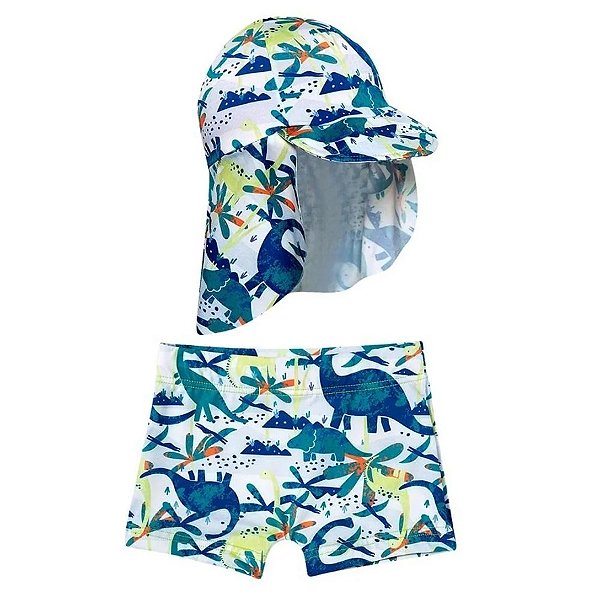 MODA PRAIA KIT SHORT SUNGA E BONÉ TIP TOP TODDLER - DINO - PROTEÇÃO UV50+ - MENINO