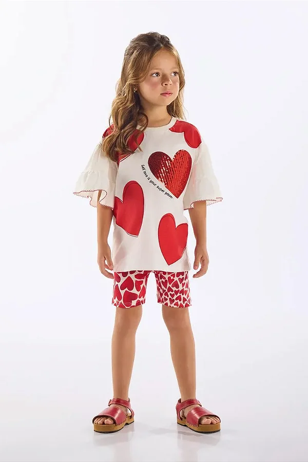 CONJUNTO VERÃO 2 PEÇAS UP BABY - CORAÇÃO VERMELHO - MENINA