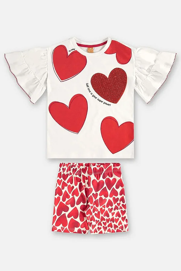CONJUNTO VERÃO 2 PEÇAS UP BABY - CORAÇÃO VERMELHO - MENINA