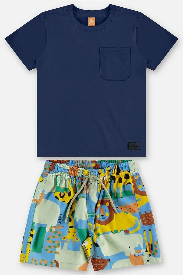 CONJUNTO VERÃO 2 PEÇAS UP BABY - ANIMAIS MARINHO - MENINO