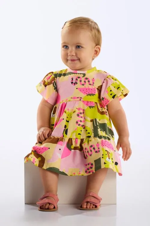 VESTIDO UP BABY - ZOO ROSA  - MENINA
