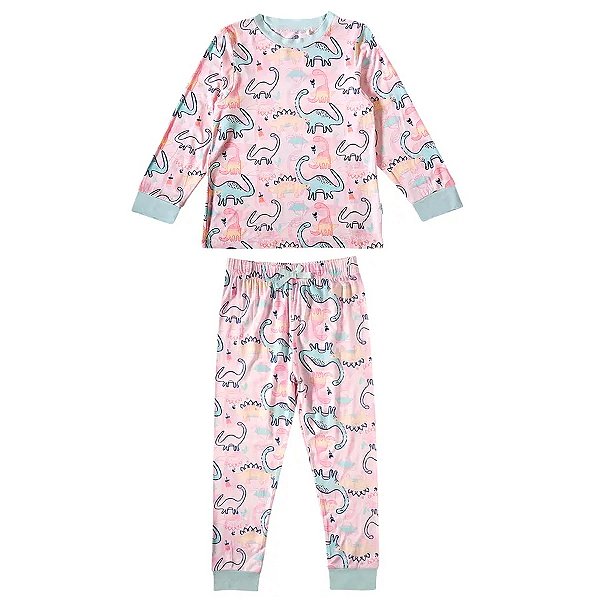 PIJAMA 2 PEÇAS TIP TOP KIDS - DINO ROSA - MENINA