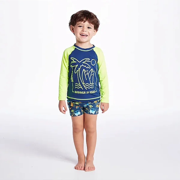MODA PRAIA CONJUNTO 3 PEÇAS TIP TOP TODDLER - COQUEIRO - PROTEÇÃO UV50+ - MENINO