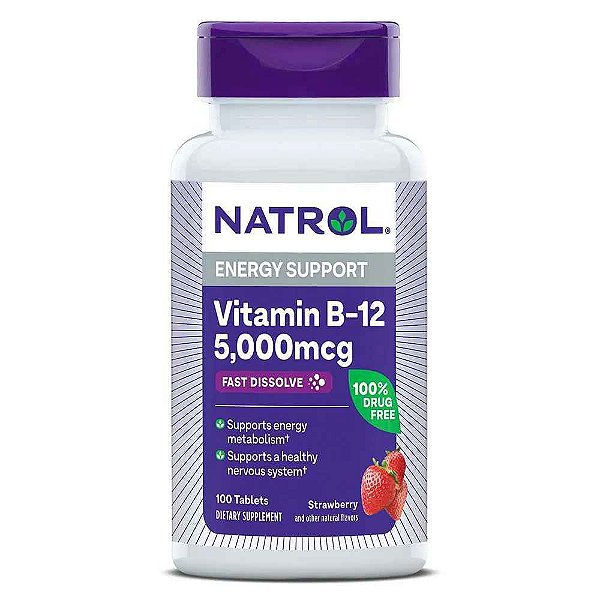 VITAMINA NATROL B-12 5,000mcg - STRAWBERRY - 100 TABLETS - ADULTO