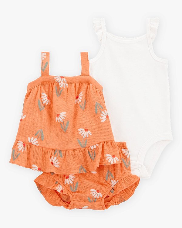 CONJUNTO VERÃO 3 PEÇAS CARTER'S - FLORAL LARANJA - MENINA