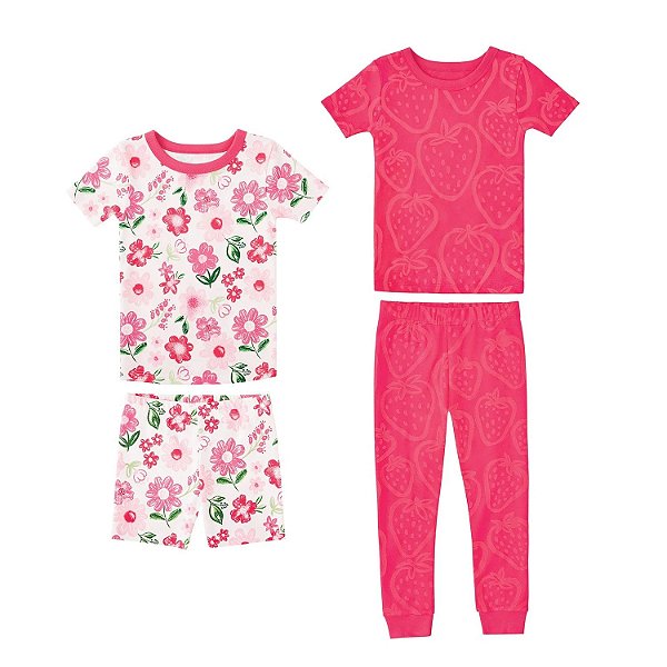 PIJAMA 4 PEÇAS MEMBER'S MARK - MORANGO E FLORES - MENINA