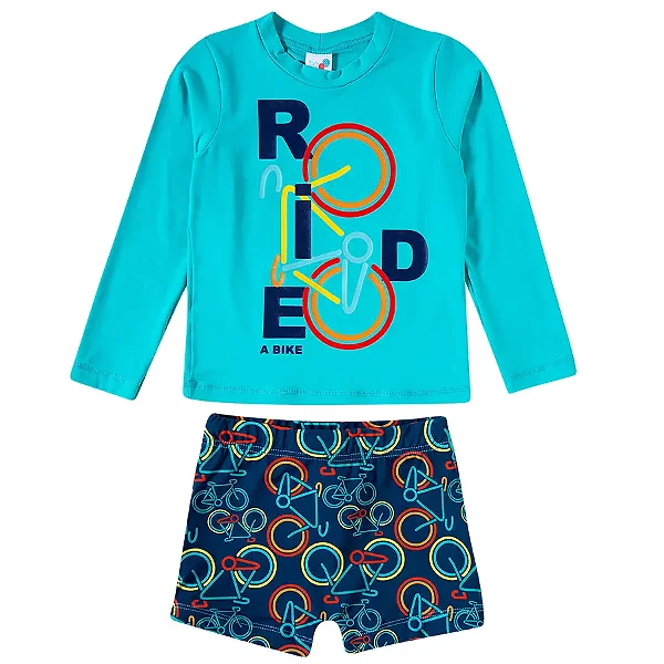 MODA PRAIA CONJUNTO 2 PEÇAS TIP TOP KIDS - BIKE - PROTEÇÃO UV50+ - MENINO